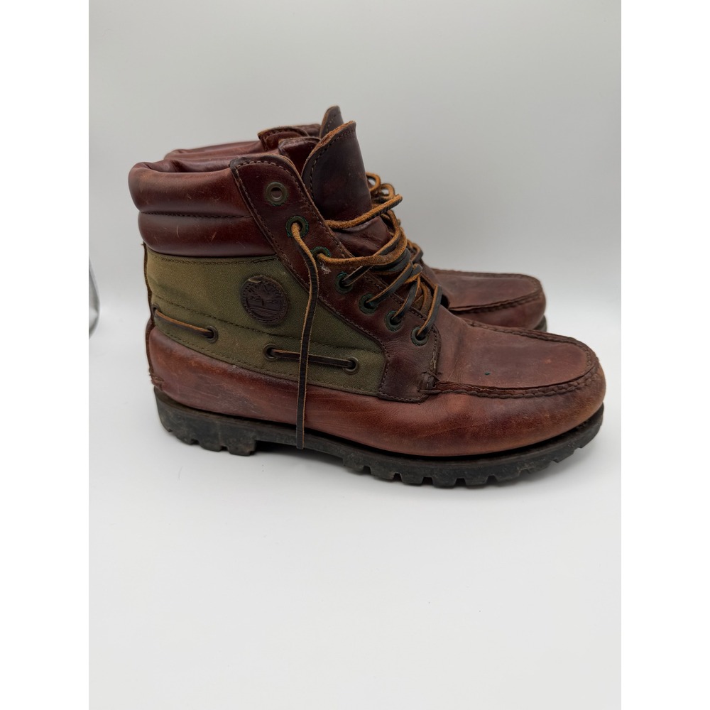 Timberland Men's 7-Eye Chukka Field Boots Brown Leather Olive Canvas Size 8 W